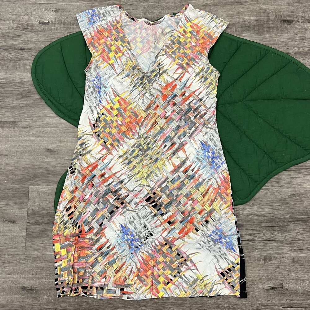 Jams World Hawaii Womens XS Lattice Sherry V-Neck Cap Sleeve Mini Rayon Dress
